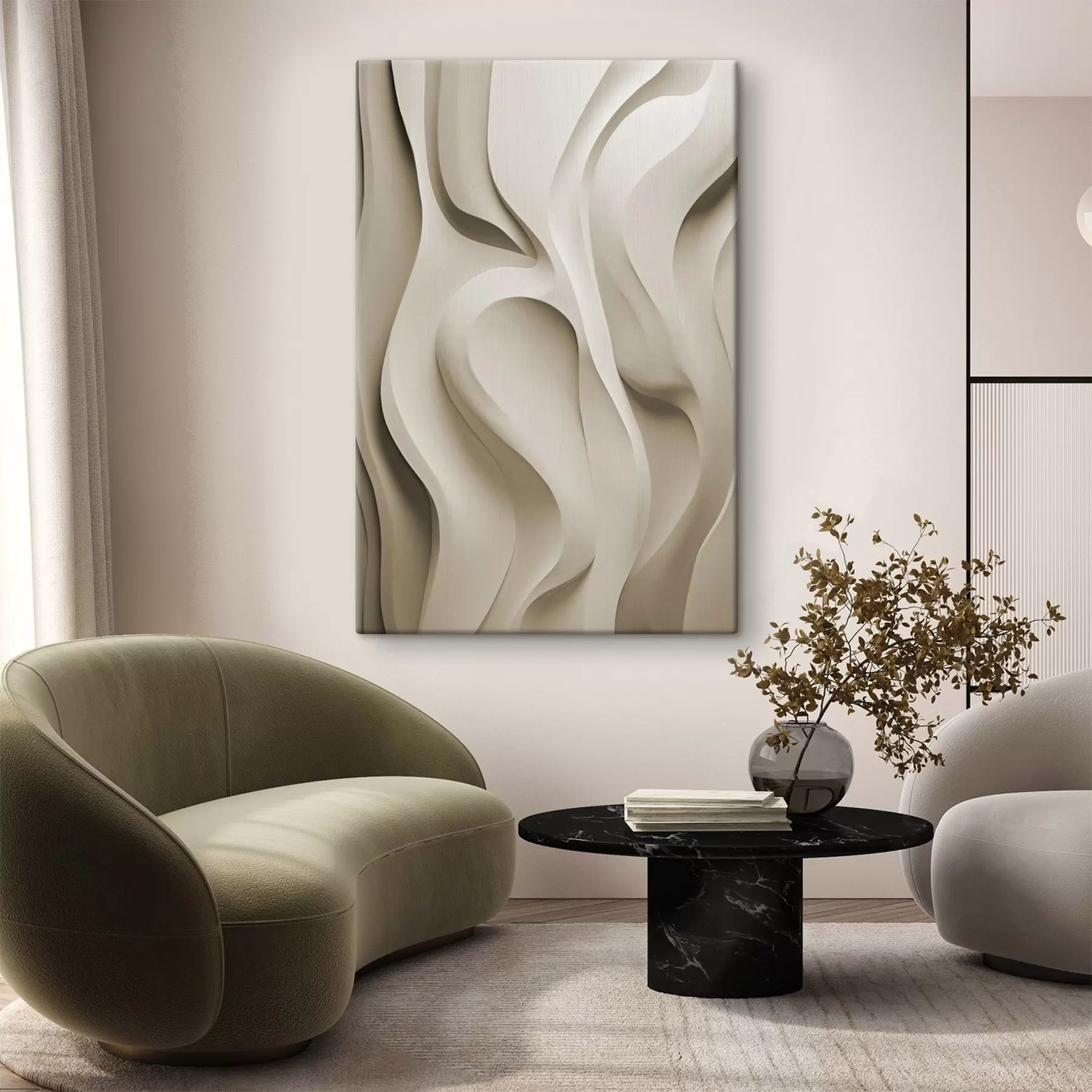 Wandbilder Abstrakte beigefarbene, wellenförmige Formen mit sanften Kurven, moderne minimalistische Kunst s49149