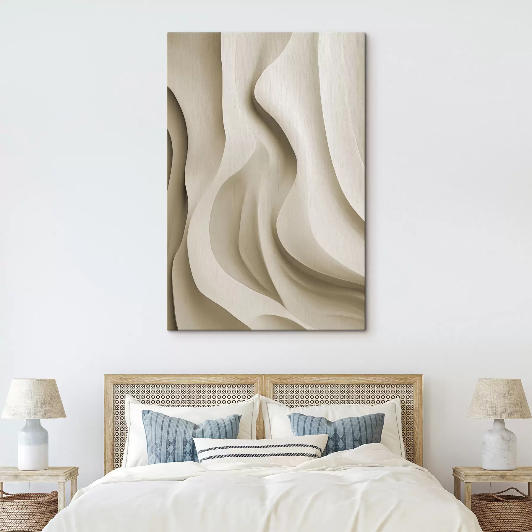 Wandbilder Abstrakte beigefarbene, wellenförmige Formen mit sanften Kurven, moderne minimalistische Kunst s49150
