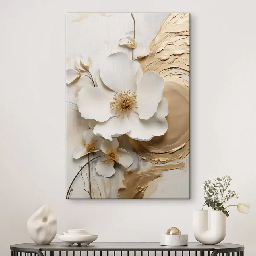 Wandbilder Abstrakte weiße Blume, Pinselstriche auf strukturiertem Hintergrund s49153