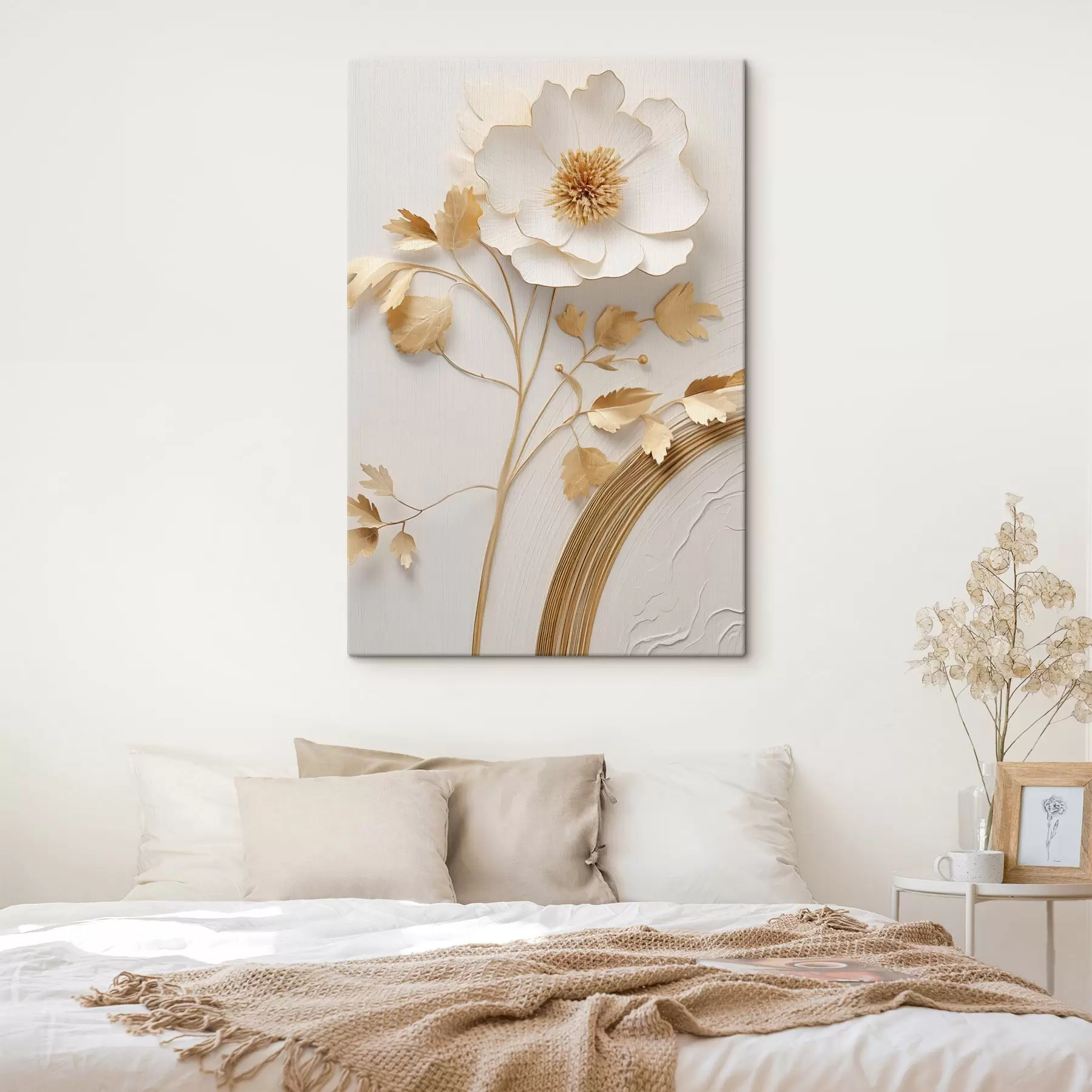Wandbilder Abstrakte weiße Blume, Pinselstriche auf strukturiertem Hintergrund s49154