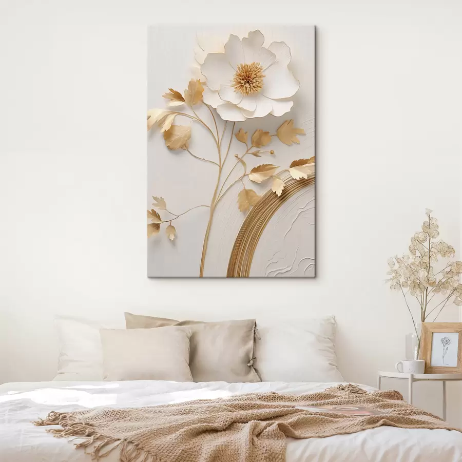 Wandbilder Abstrakte weiße Blume, Pinselstriche auf strukturiertem Hintergrund s49154