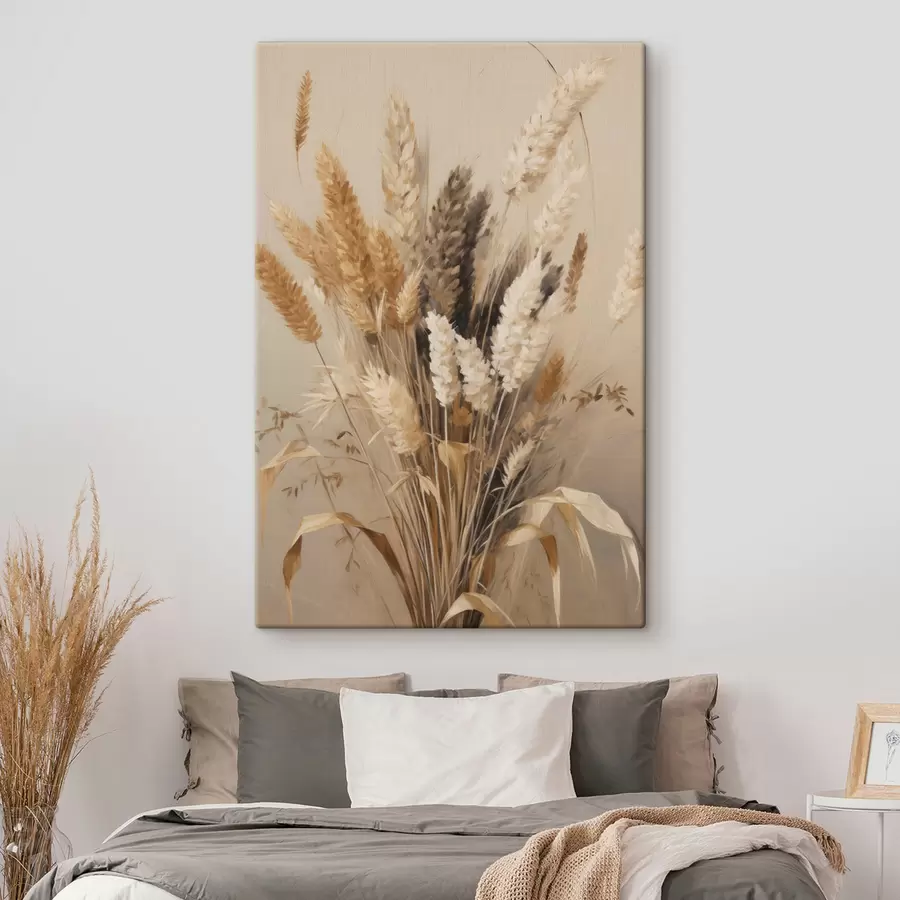 Wandbilder Getrockneter Weizen und Pampasgras in verschiedenen Beige- und Brauntönen s49163