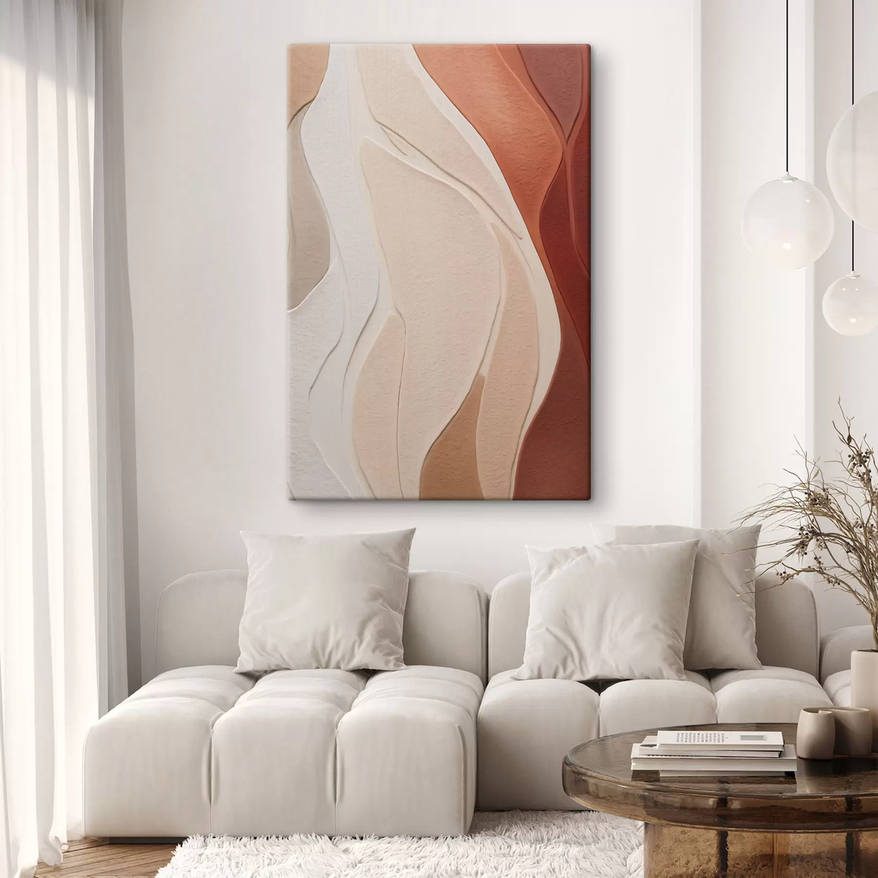 Wandbilder Abstrakte, wellenförmige Texturschichten in Terrakotta-, Beige- und Cremetönen s49170