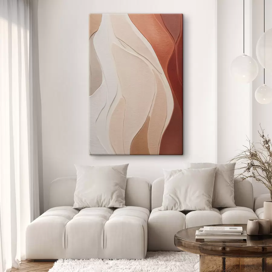 Wandbilder Abstrakte, wellenförmige Texturschichten in Terrakotta-, Beige- und Cremetönen s49170