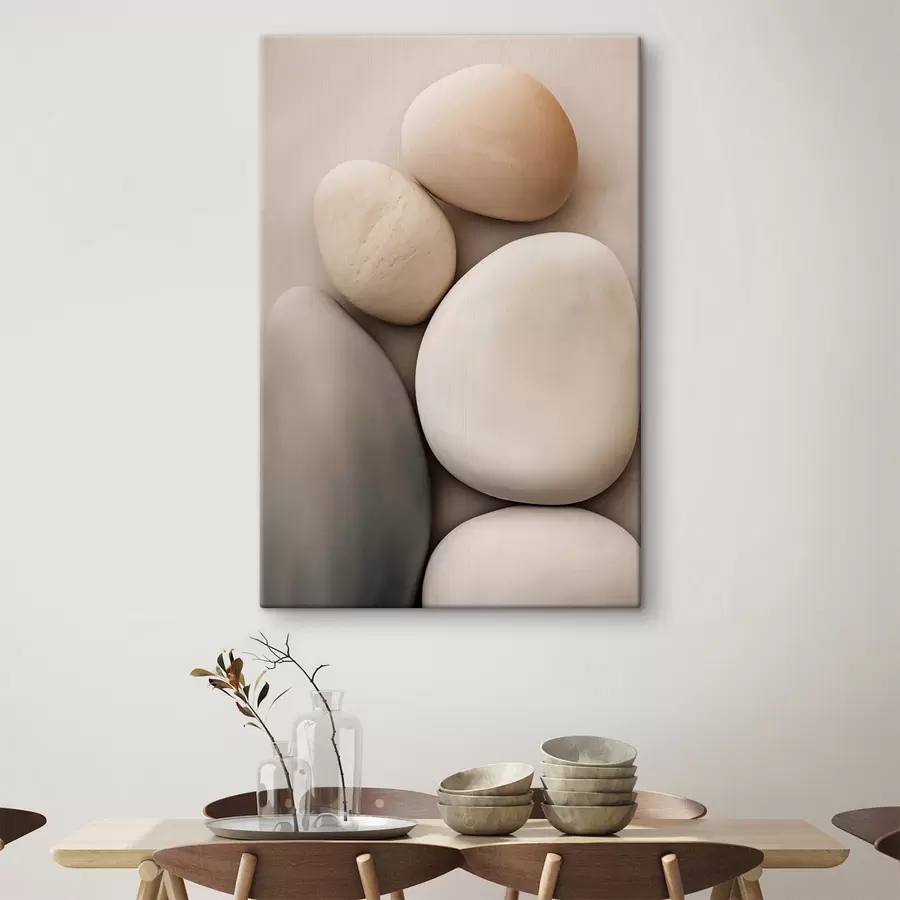 Wandbilder Glatte, abgerundete Steine in verschiedenen neutralen Farben, Minimalismus s49171
