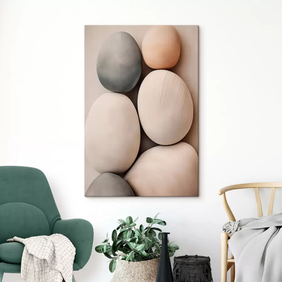 Wandbilder Glatte, abgerundete Steine in verschiedenen neutralen Farben, Minimalismus s49172