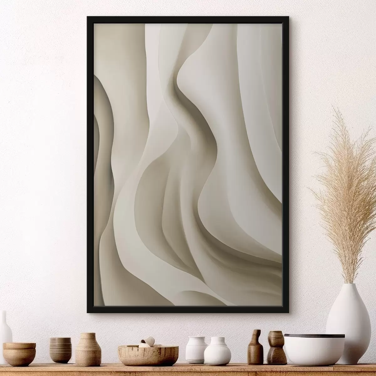 Poster Abstrakte beigefarbene, wellenförmige Formen mit sanften Kurven, moderne minimalistische Kunst f49150