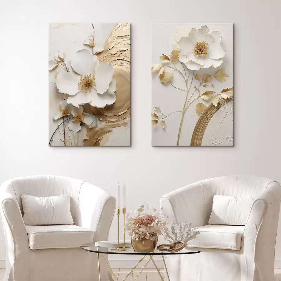 Wandbilder Abstrakte weiße Blume, Pinselstriche auf strukturiertem Hintergrund m30473