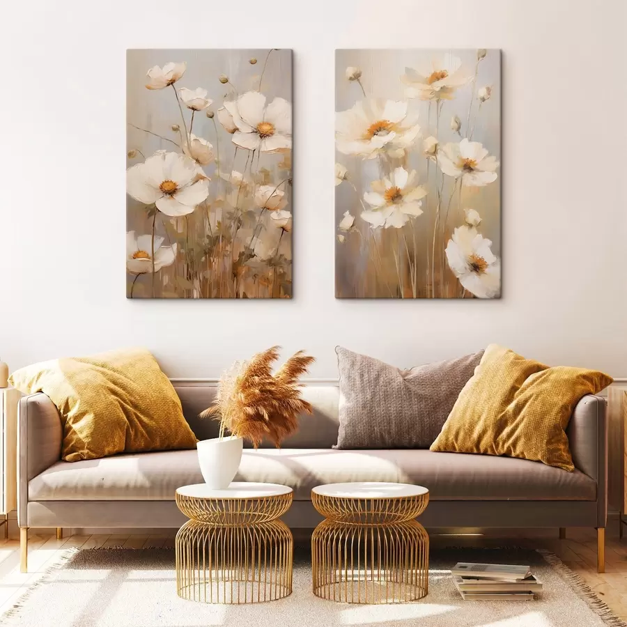 Wandbilder Weiße Mohnblumen, gemalt in einem sanften, impressionistischen Stil vor einem gedämpften Hintergrund m30476