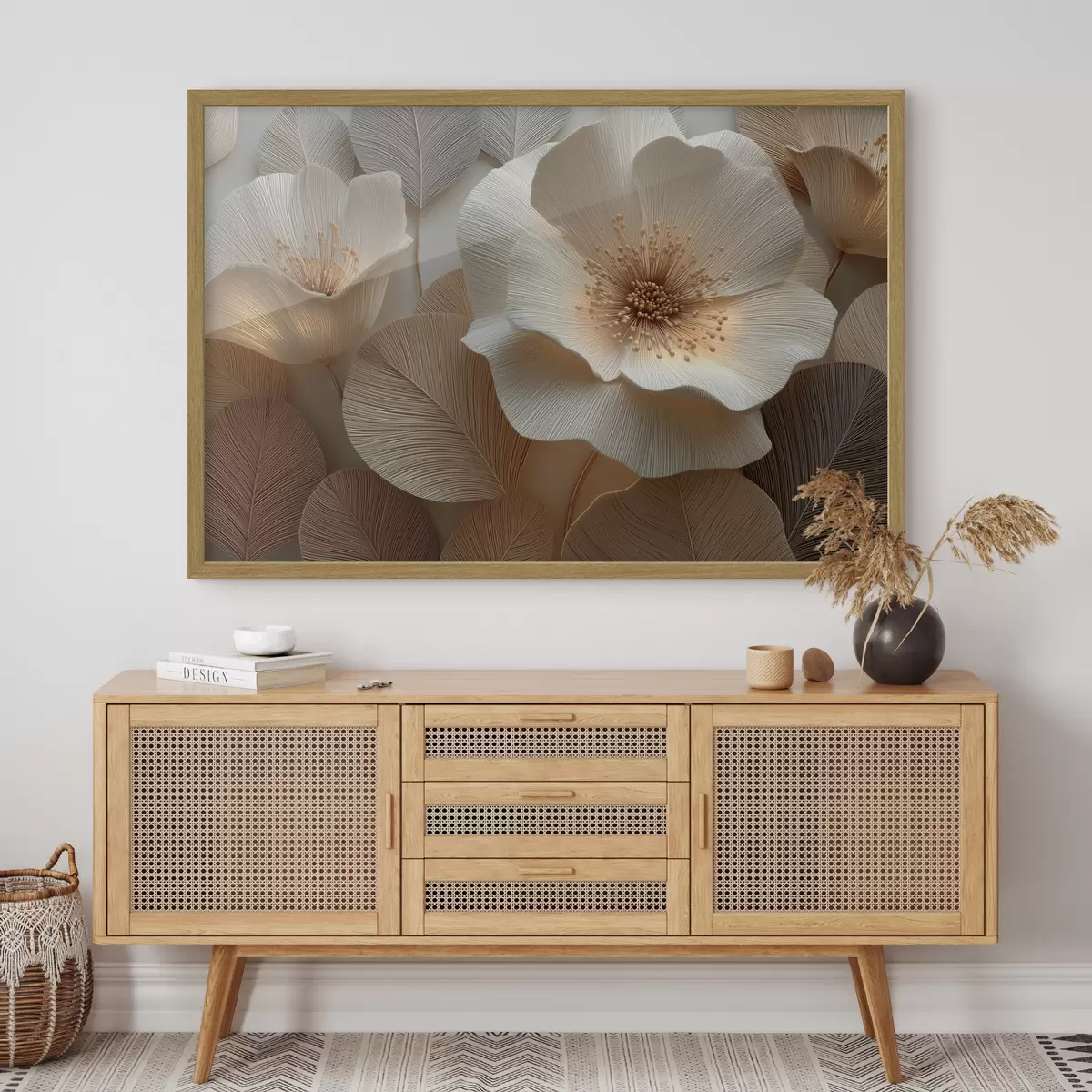 Poster Blumen und Blätter in warmen Farbtönen, übereinandergeschichtet f49218