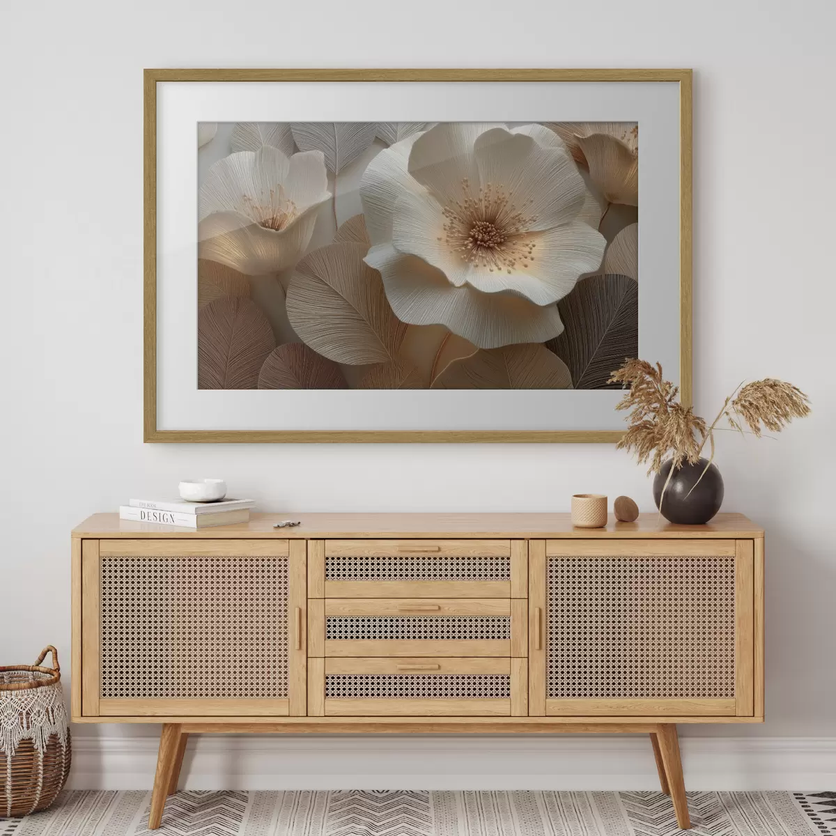 Poster Blumen und Blätter in warmen Farbtönen, übereinandergeschichtet f49218
