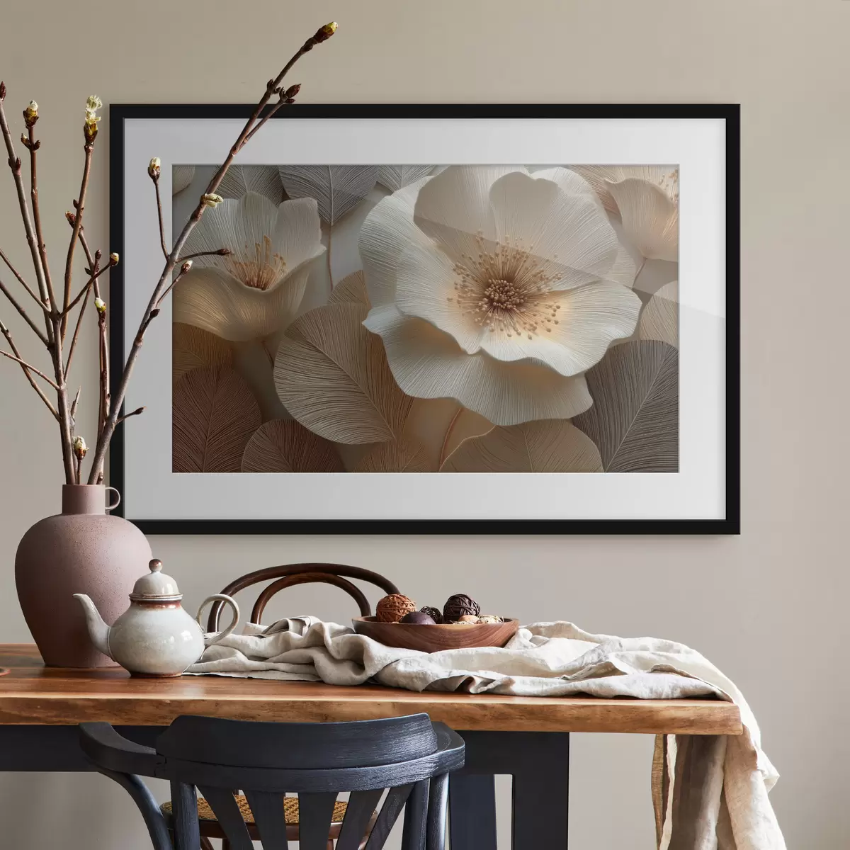 Poster Blumen und Blätter in warmen Farbtönen, übereinandergeschichtet f49218