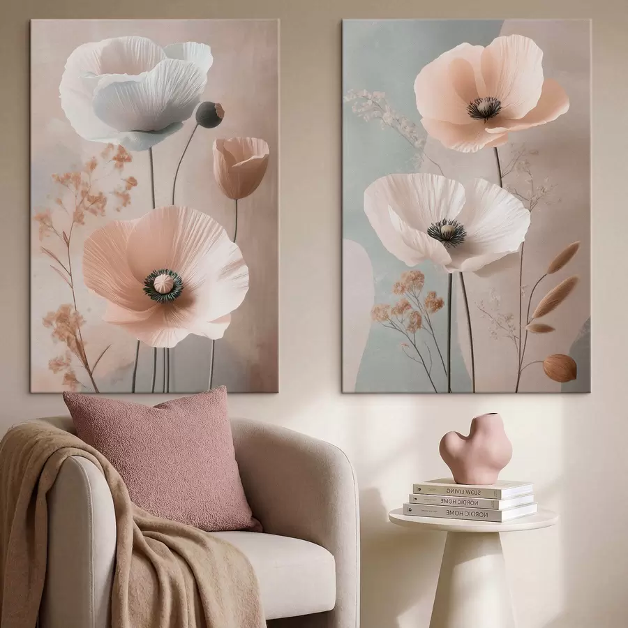 Wandbilder Diptychon mit zarten Blumen in Pastelltönen m30486