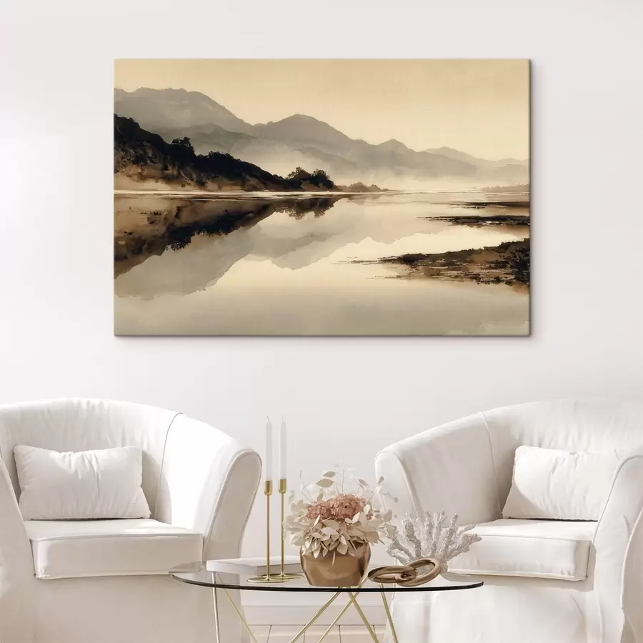 Wandbilder Ruhige Berglandschaft mit Spiegelung im Wasser s49185