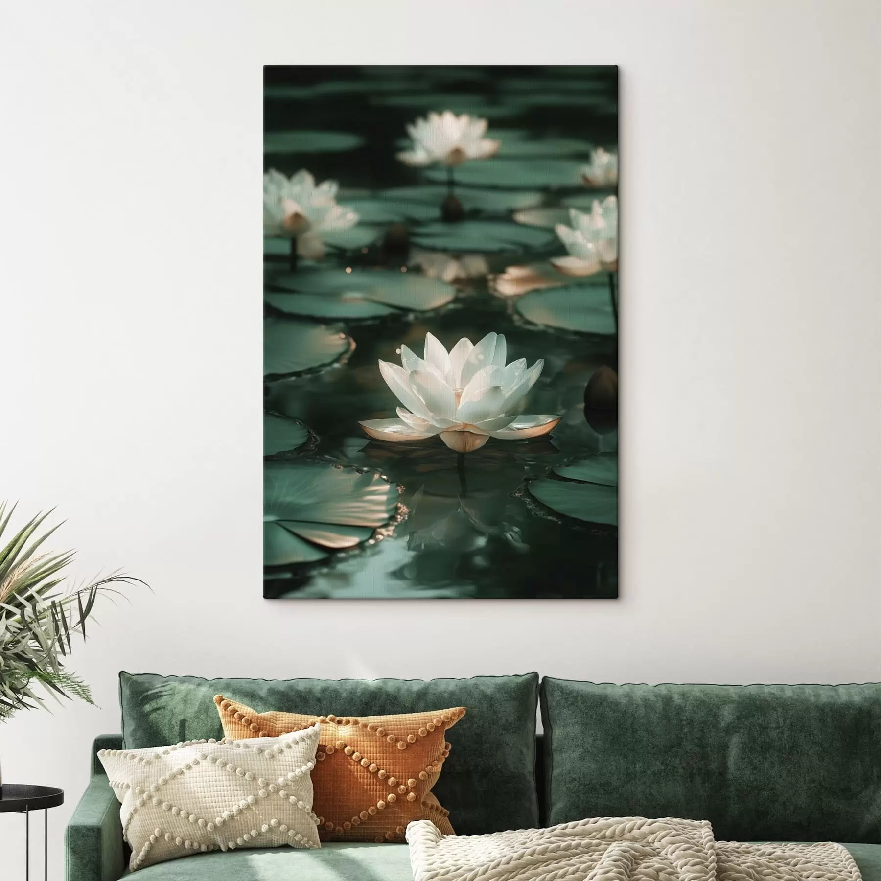 Wandbilder Blasse Lotusblüten auf dunklem Wasser s49197