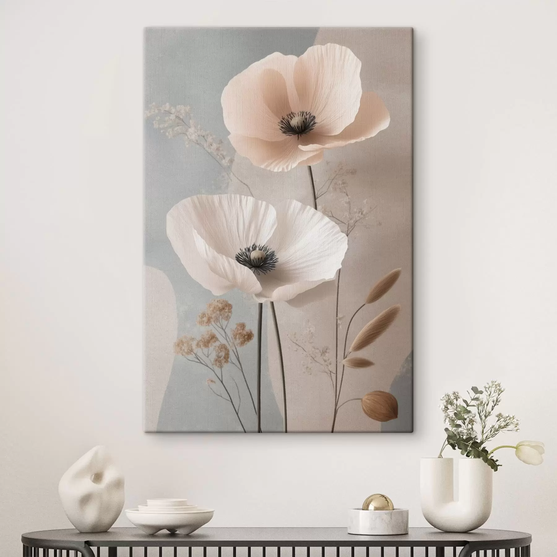 Wandbilder Blasse Mohnblumen vor einem sanften Pastellhintergrund s49200