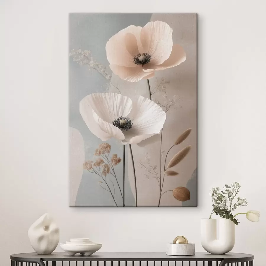 Wandbilder Blasse Mohnblumen vor einem sanften Pastellhintergrund s49200