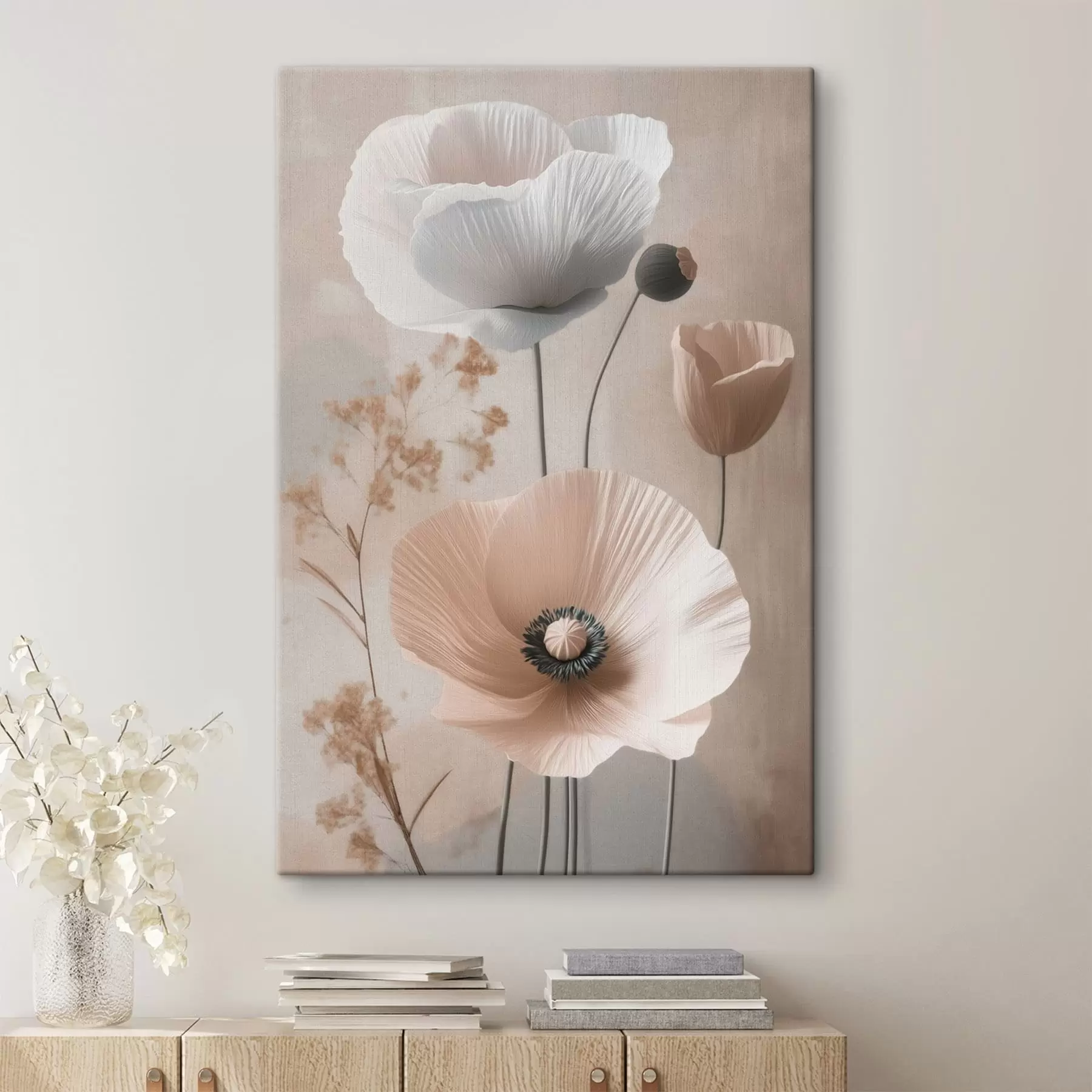 Wandbilder Zarte Mohnblumen mit getrockneten Zweigen s49201