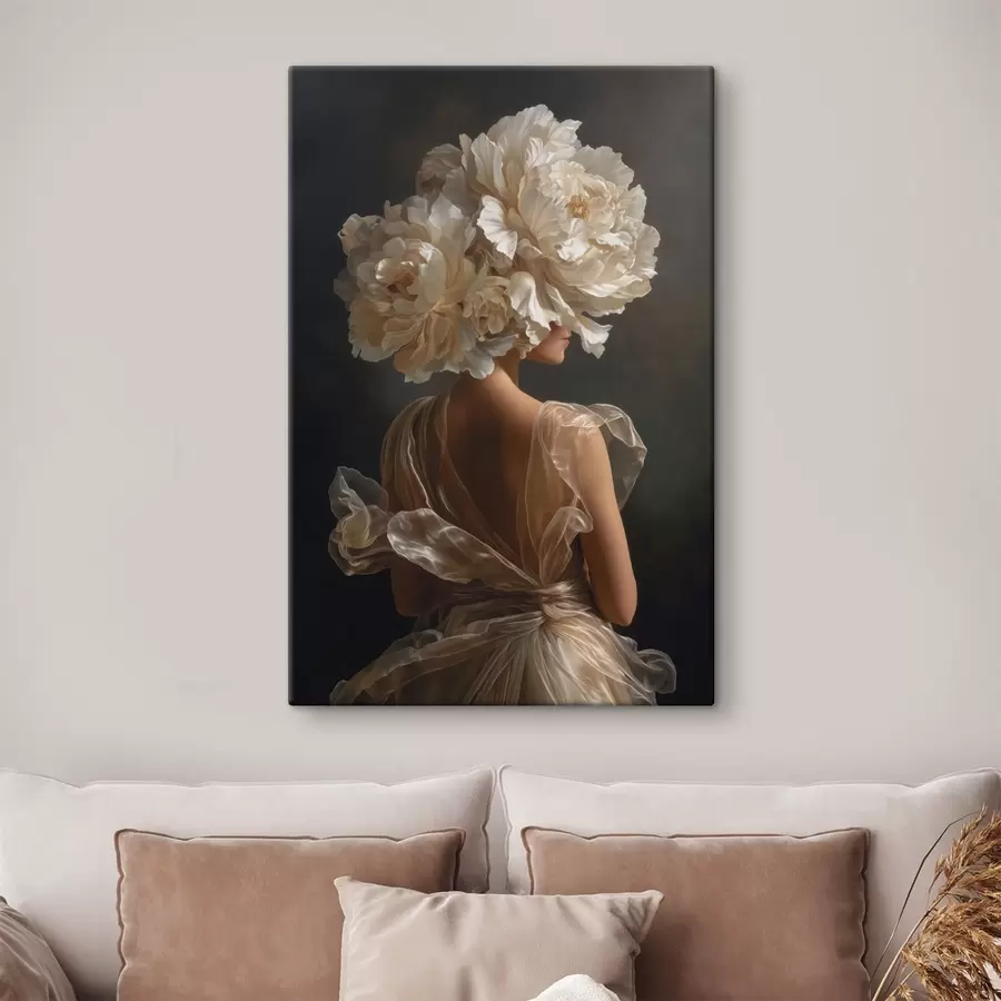 Wandbilder Frau in einem Kleid mit Blumenkranz s49202