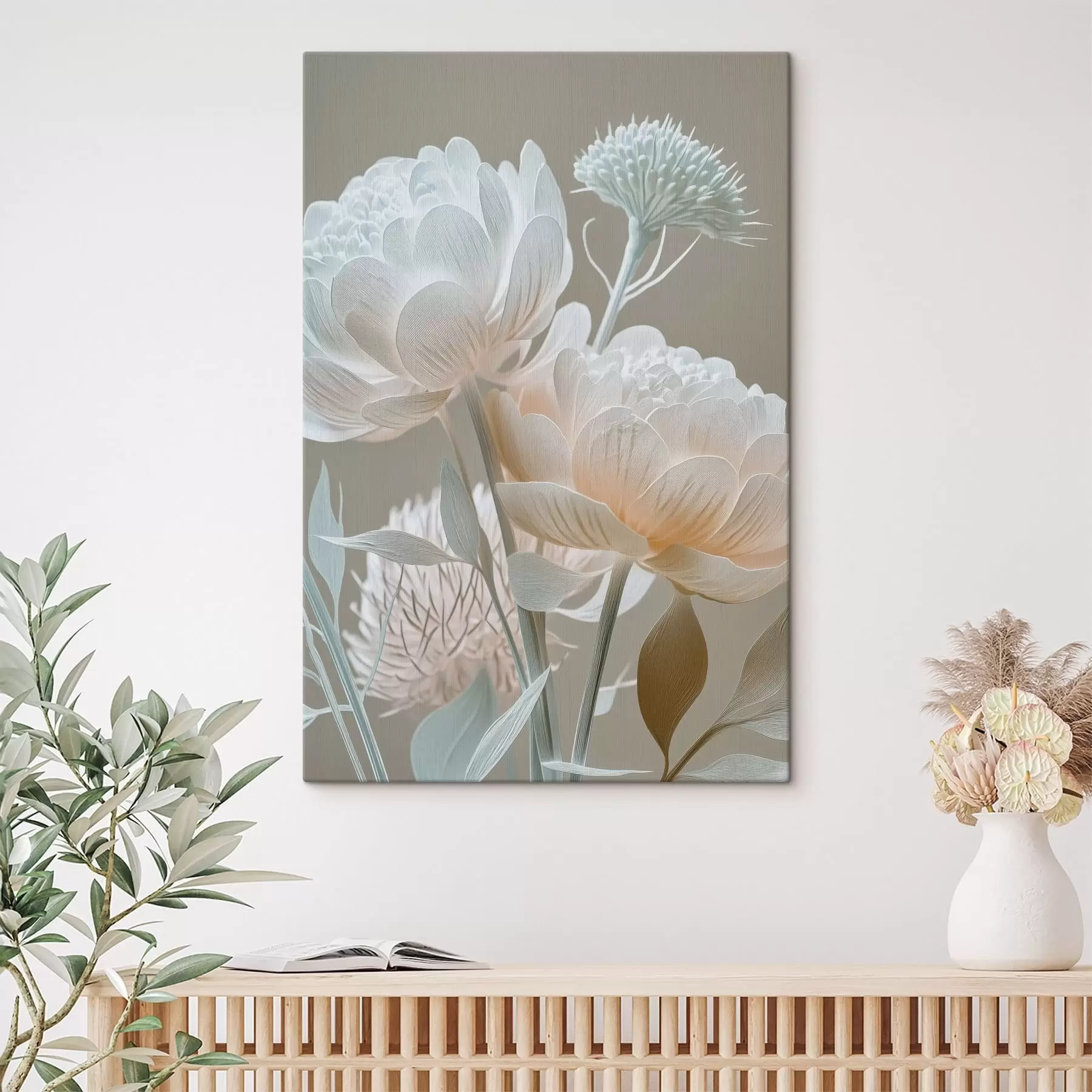 Wandbilder Luftiges Arrangement aus pastellfarbenen Blumen s49210