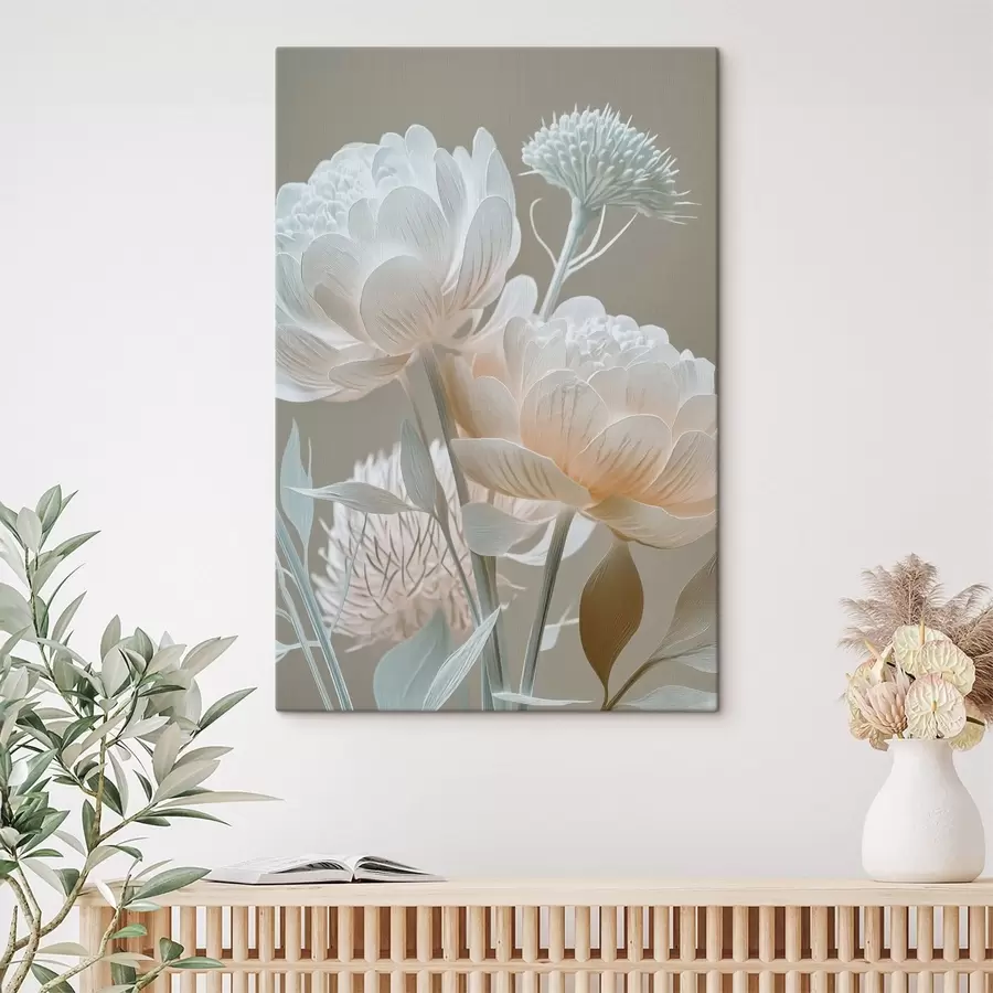Wandbilder Luftiges Arrangement aus pastellfarbenen Blumen s49210