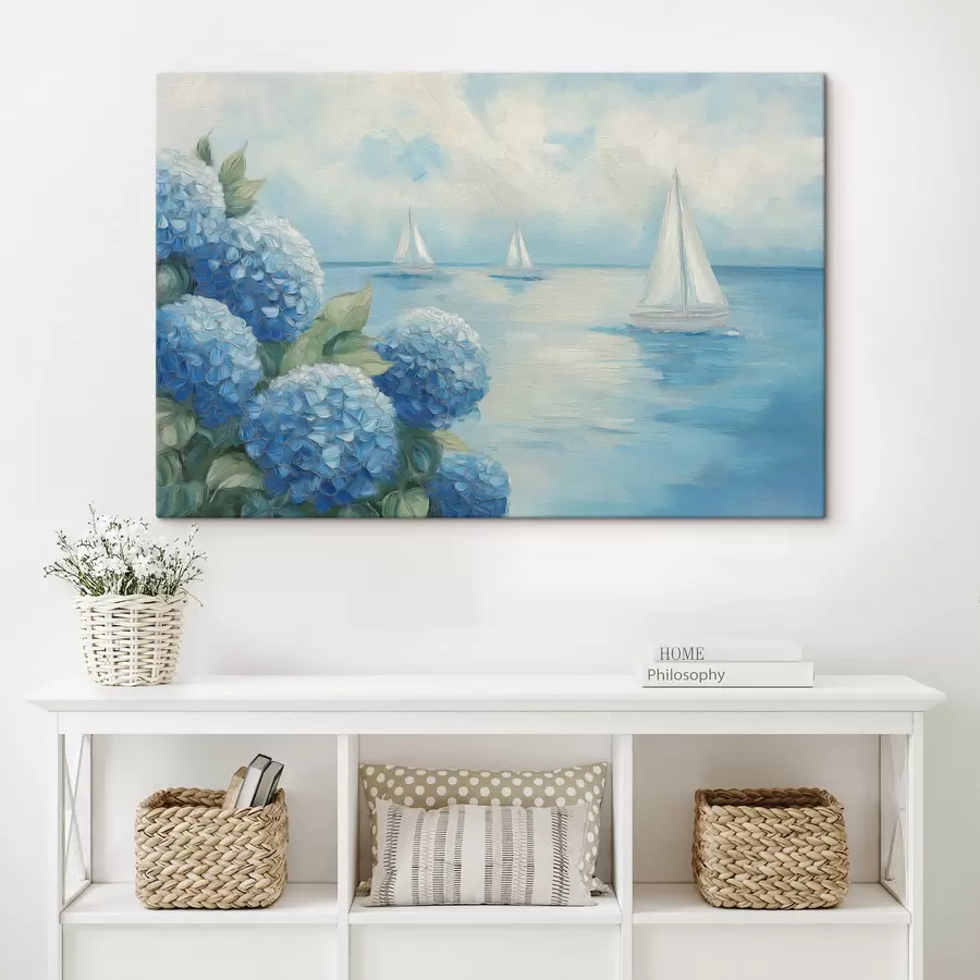 Wandbilder Meereslandschaft mit Hortensien s49276