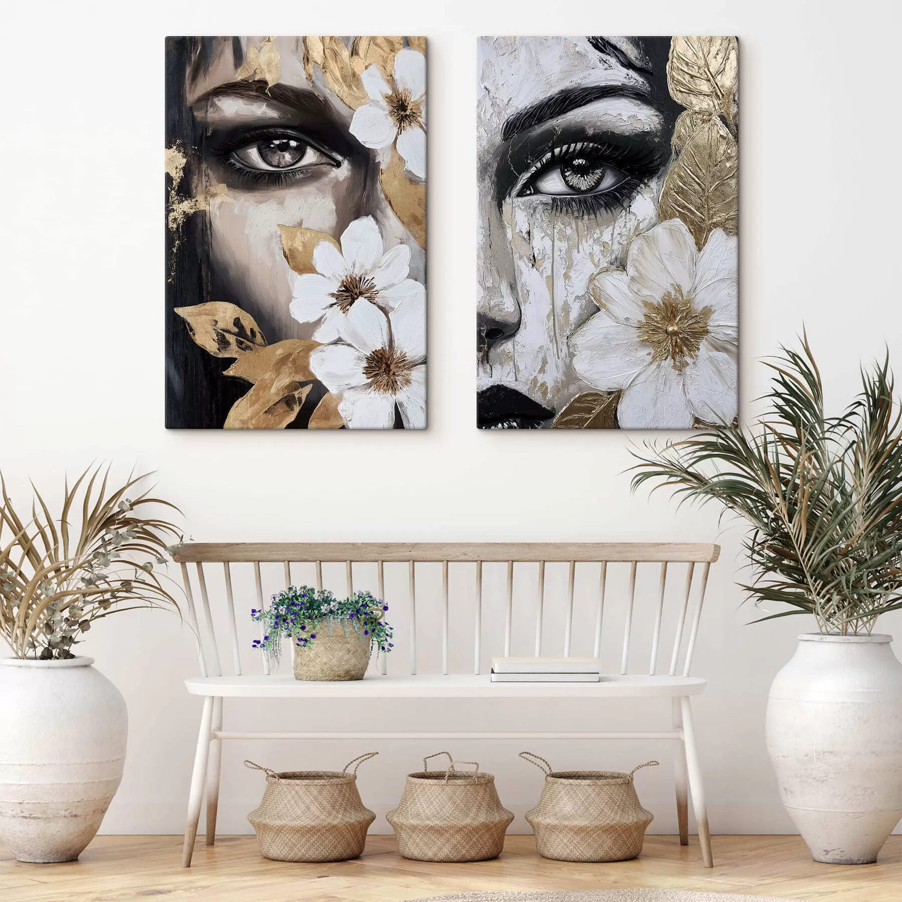 Wandbilder Abstrakte Gesichter mit Blumen m30495