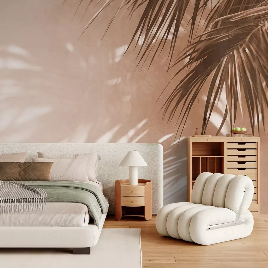 Fototapete Strukturierte Palmblätter mit Schatten, tropische Atmosphäre, Minimalismus w09890