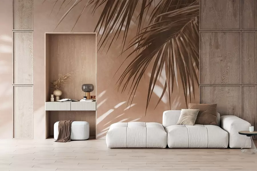 Fototapete Strukturierte Palmblätter mit Schatten, tropische Atmosphäre, Minimalismus w09890