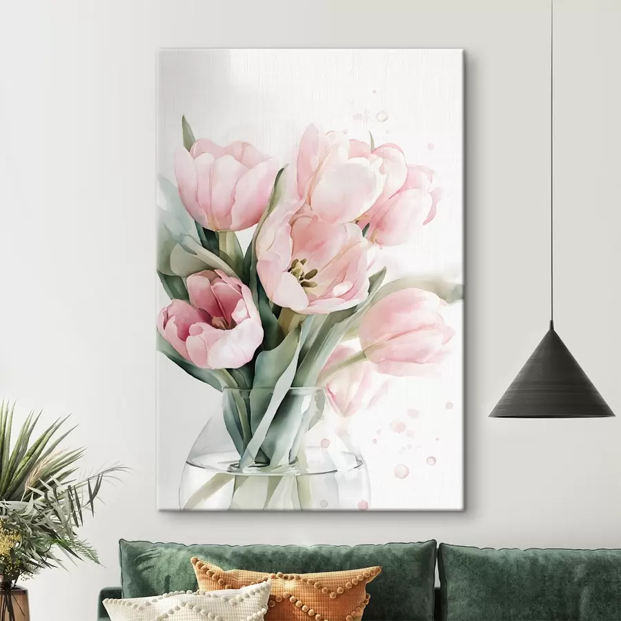 Wandbilder Zarte rosa Tulpen im Aquarellstil s49225