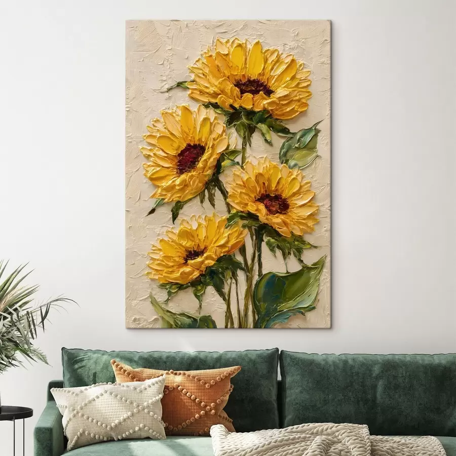 Wandbilder Üppige Sonnenblumen im Impasto-Stil s49231