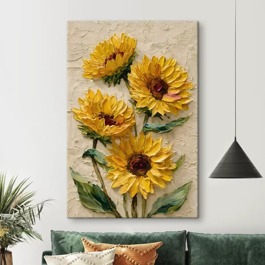 Wandbilder Üppige Sonnenblumen im Impasto-Stil s49232