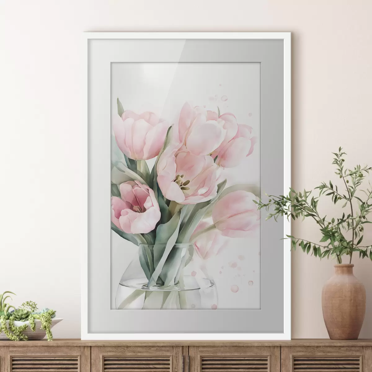 Poster Zarte rosa Tulpen im Aquarellstil f49225