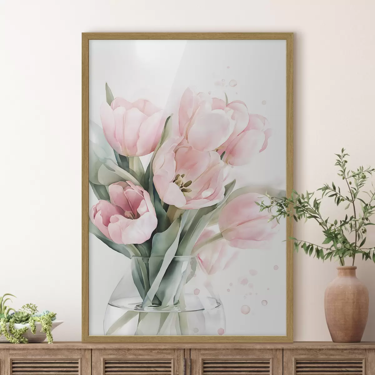 Poster Zarte rosa Tulpen im Aquarellstil f49225
