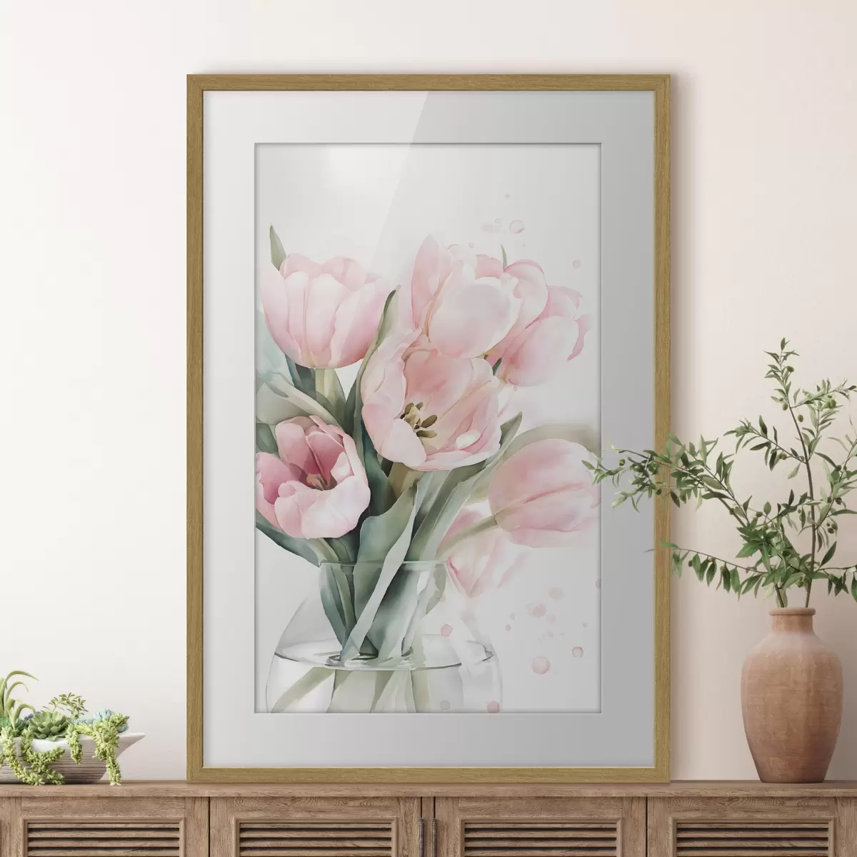 Poster Zarte rosa Tulpen im Aquarellstil f49225