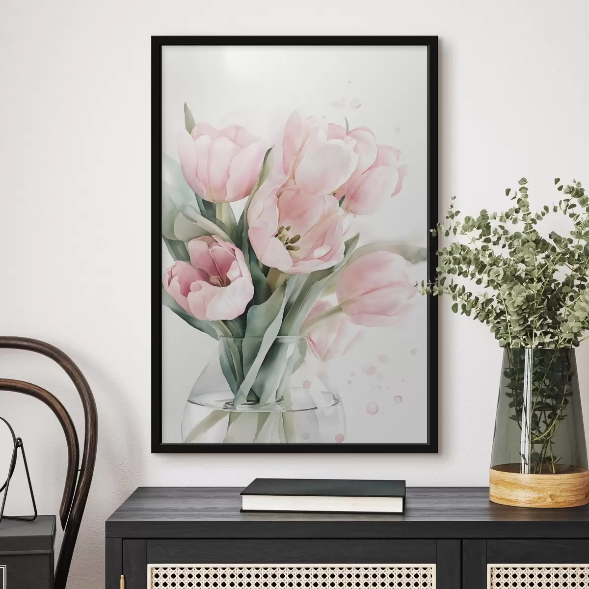 Poster Zarte rosa Tulpen im Aquarellstil f49225