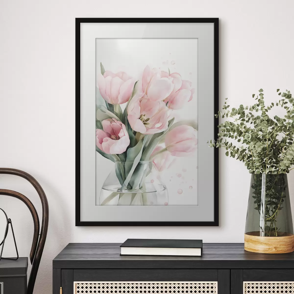Poster Zarte rosa Tulpen im Aquarellstil f49225