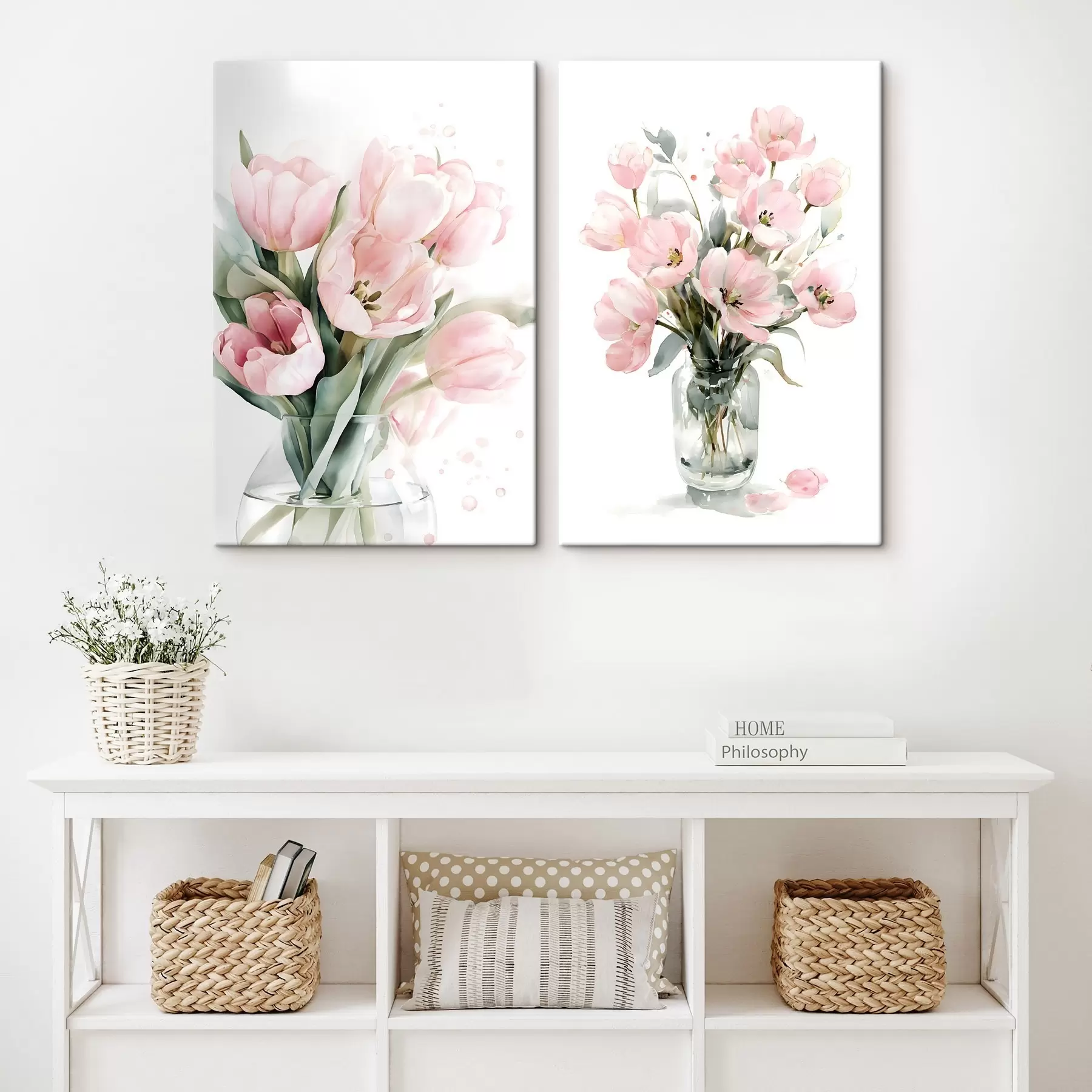 Wandbilder Zarte rosa Tulpen im Aquarellstil m30531