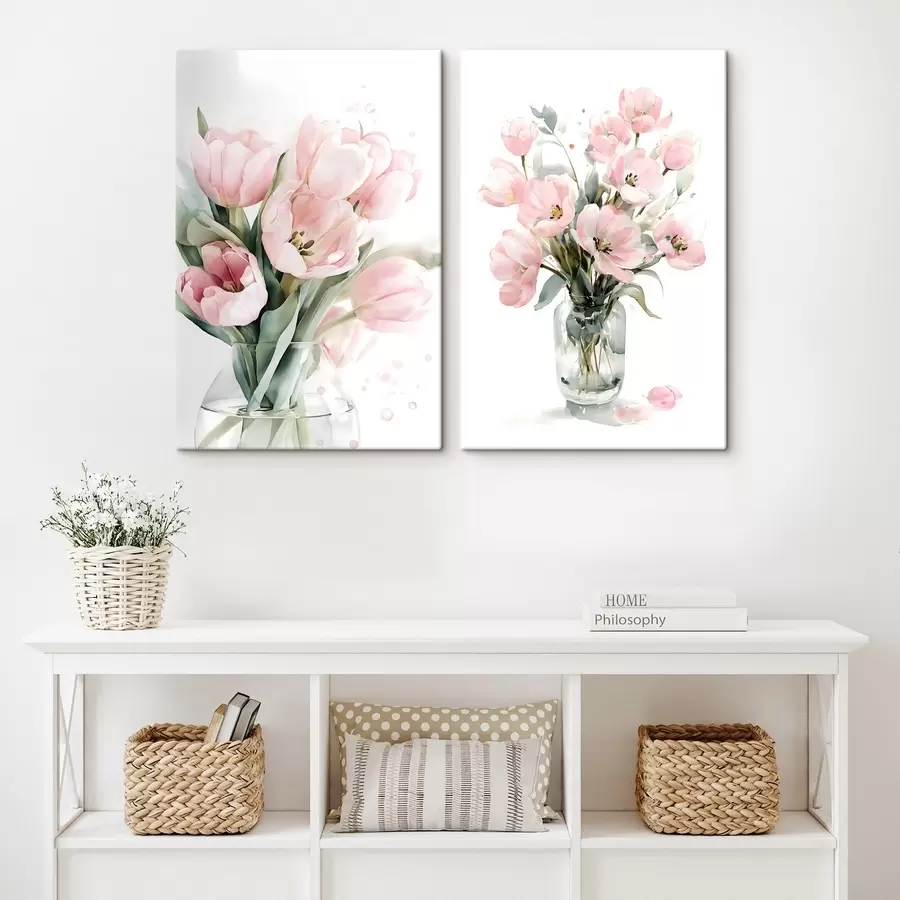 Wandbilder Zarte rosa Tulpen im Aquarellstil m30531