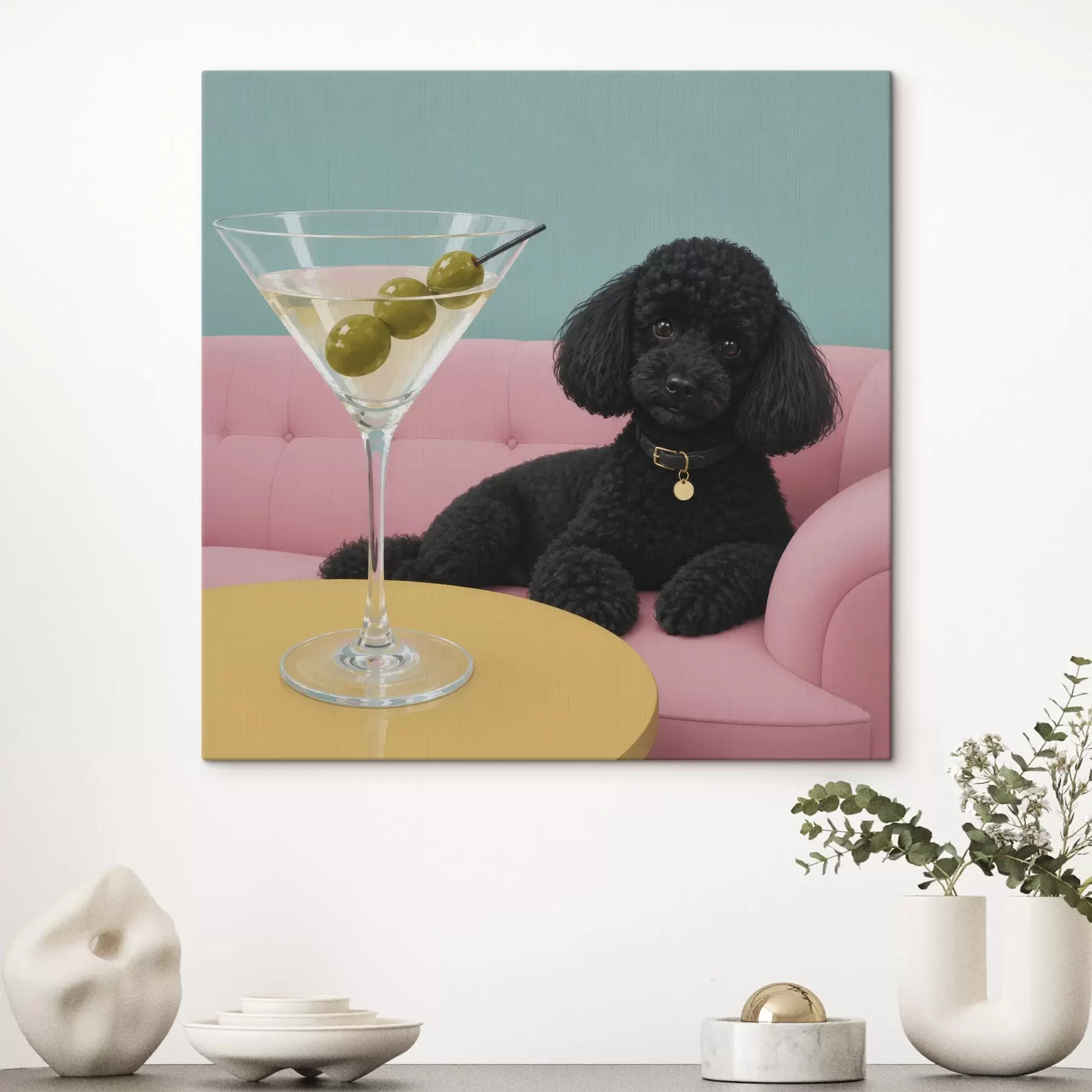 Wandbilder Schwarzer Hund und Glas s49390