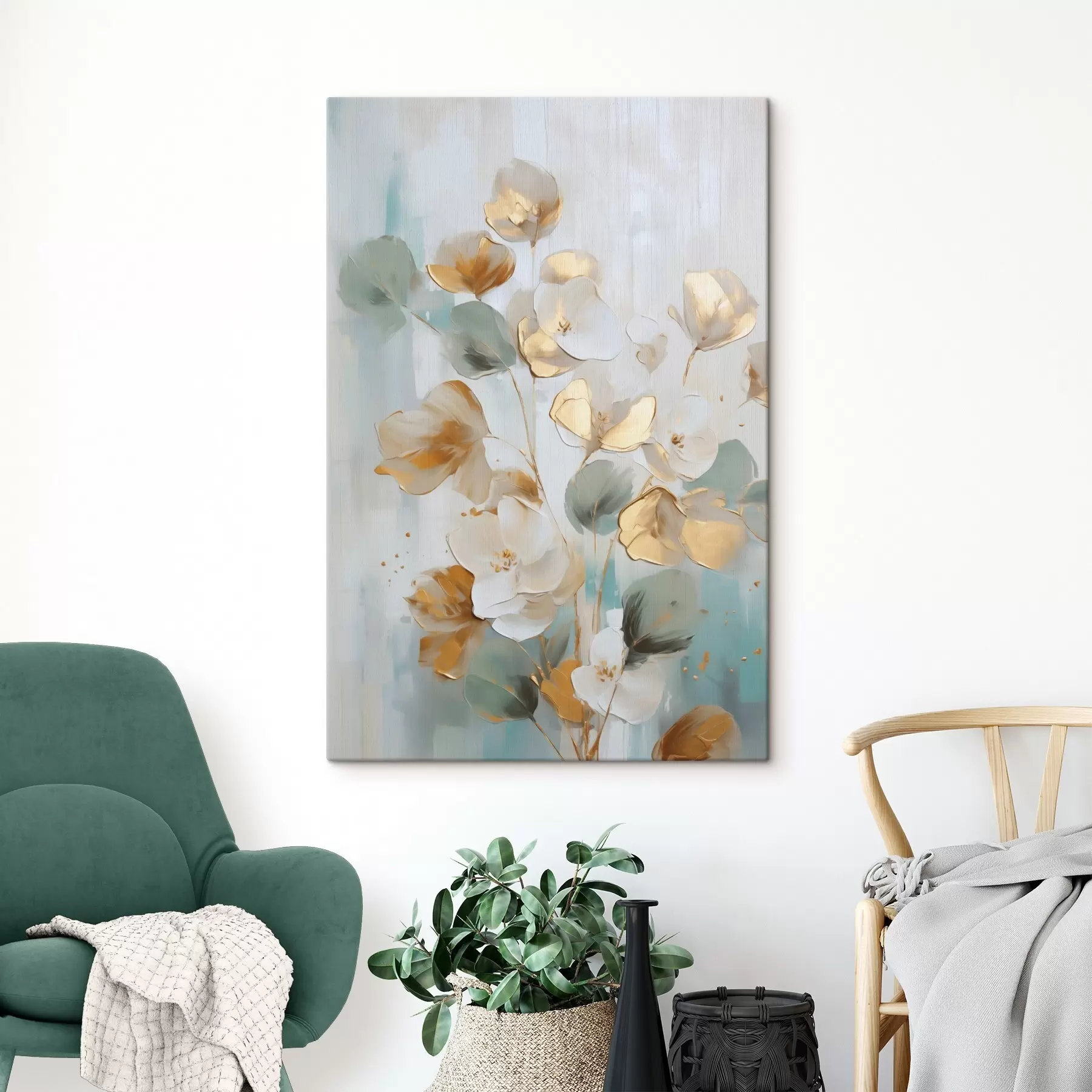 Wandbilder Abstrakte Zweige mit gemalter Blattimitation s49399