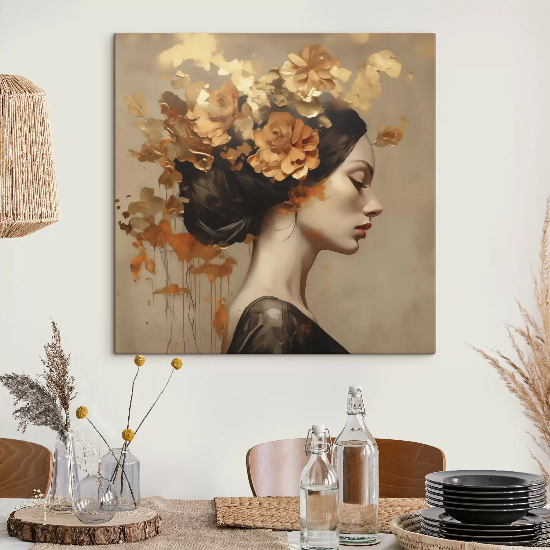 Wandbilder Nachmalung: Mädchen mit Blumen im Haar s49401