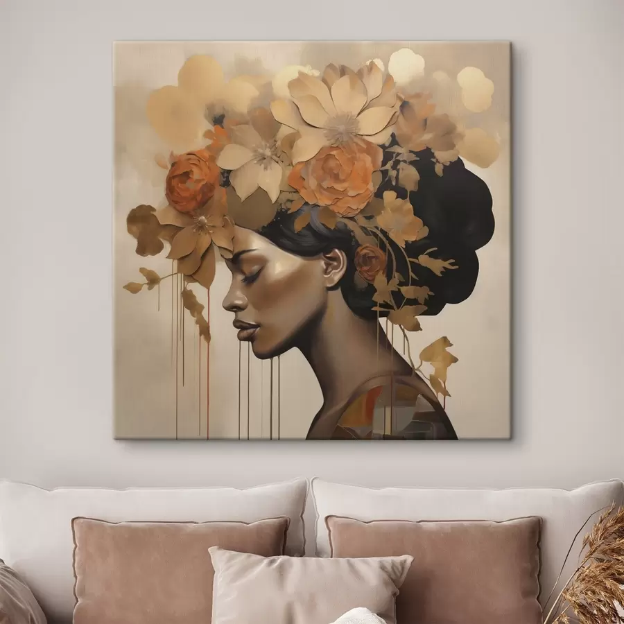 Wandbilder Nachmalung: Mädchen mit Blumen im Haar s49402