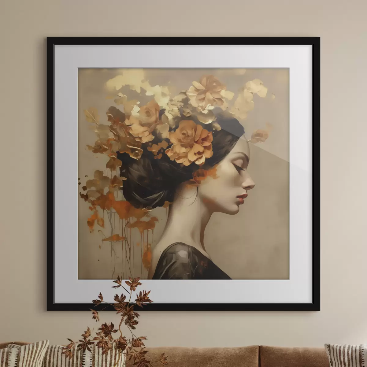 Poster Nachmalung: Mädchen mit Blumen im Haar f49401