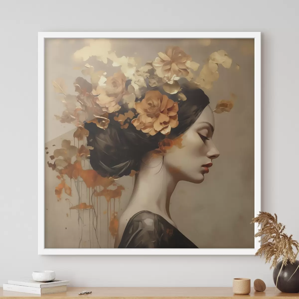 Poster Nachmalung: Mädchen mit Blumen im Haar f49401