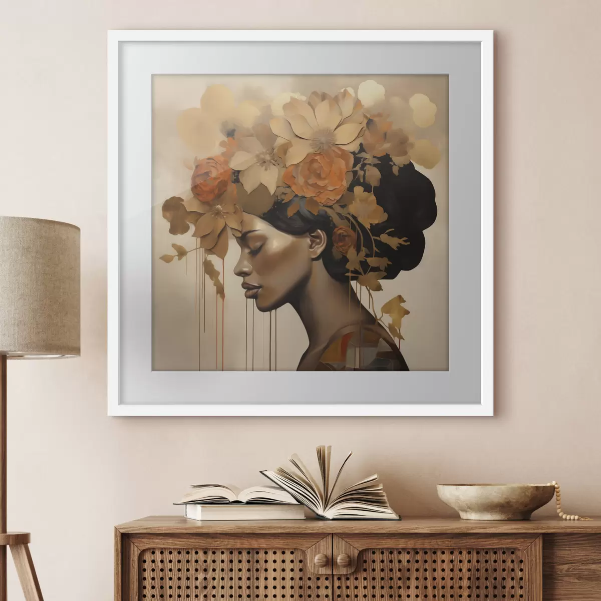 Poster Nachmalung: Mädchen mit Blumen im Haar f49402