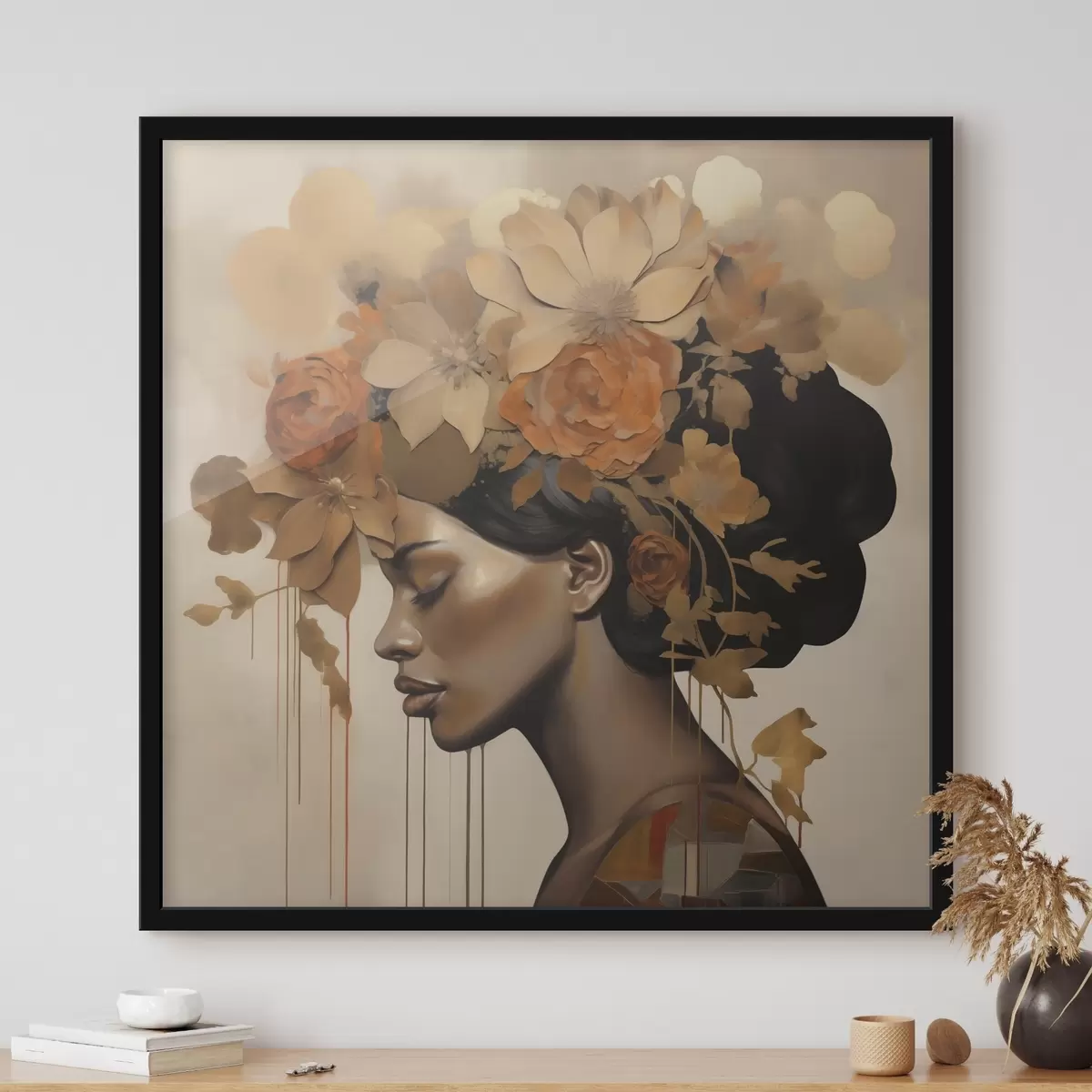 Poster Nachmalung: Mädchen mit Blumen im Haar f49402