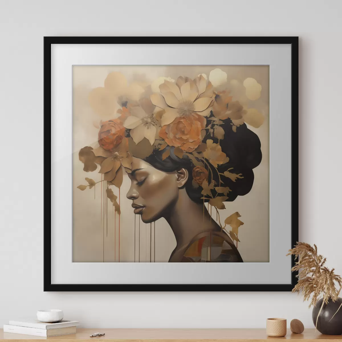 Poster Nachmalung: Mädchen mit Blumen im Haar f49402