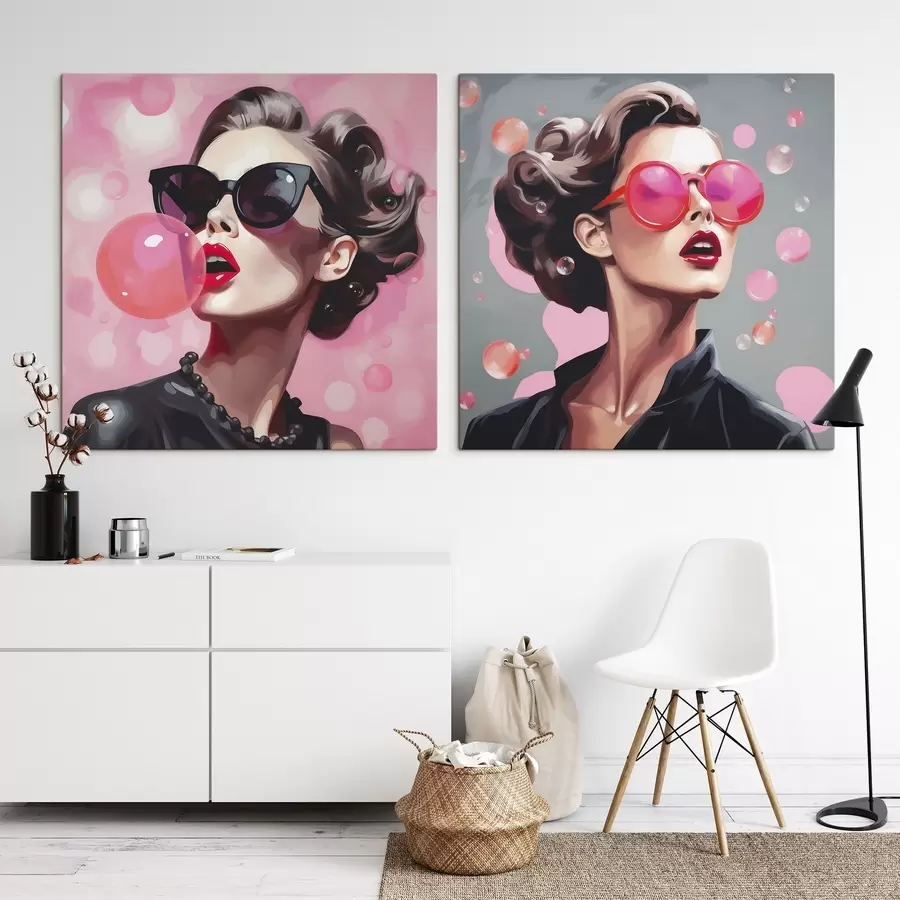 Wandbilder Illustration einer jungen Frau mit Sonnenbrille m30551
