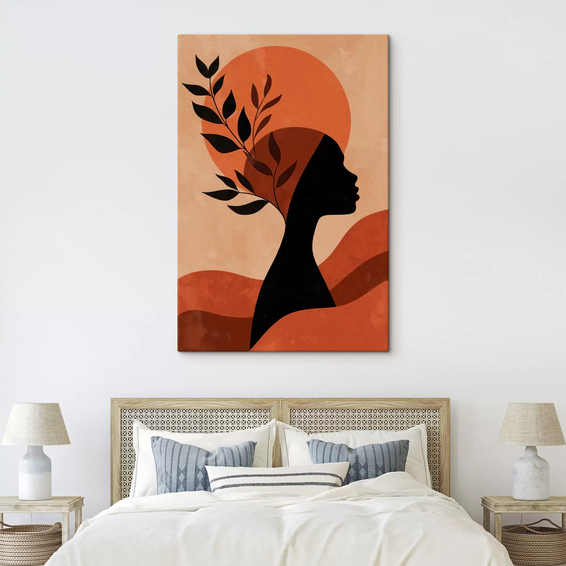 Wandbilder Silhouette einer Frau mit Blättern s49440